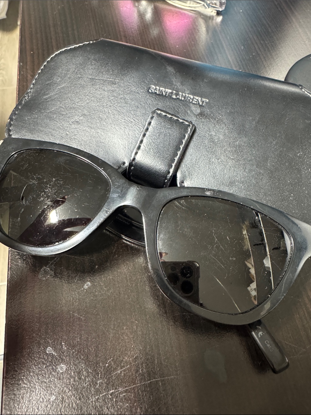 Saint Laurent Black Frame Sunglasses With Dark Lenses
